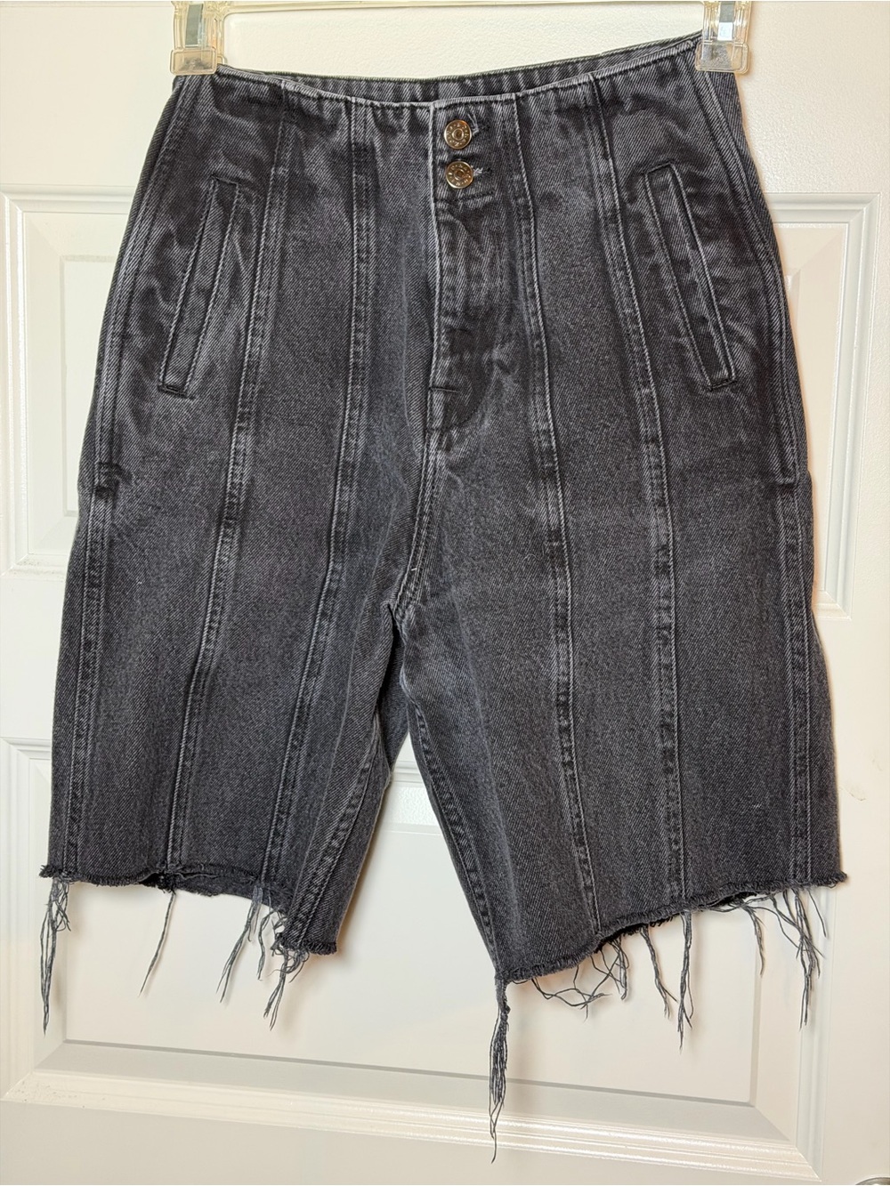 NA-KD Washed Black Denim Bermuda Shorts